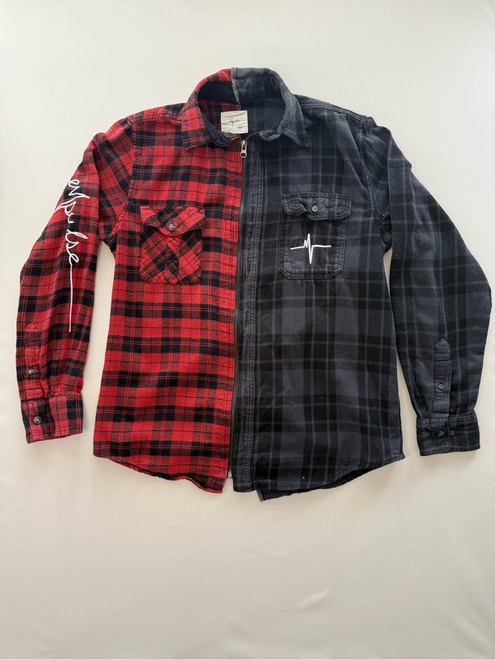Empulse Split Plaid Zip Flannel Shirt Jacket